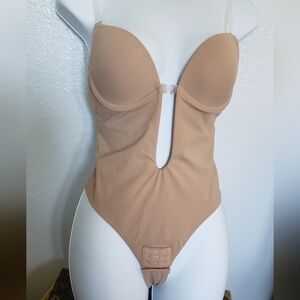 Nude Bodysuit Shapewear Sz Small, Beige With Push Up Bra And Tummy Cincher Faja